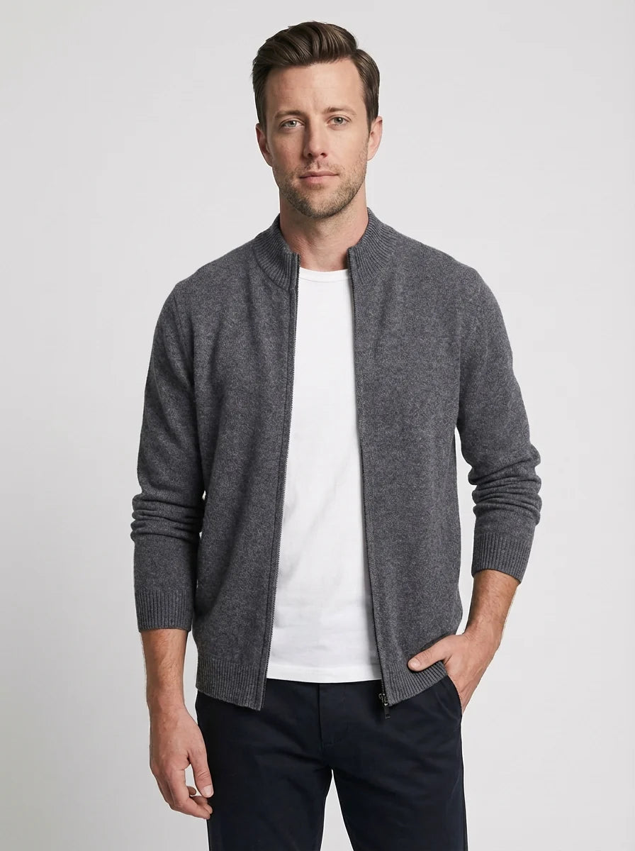 Liam | Men’s Ribbed Collar Zip Up Knit Cardigan
