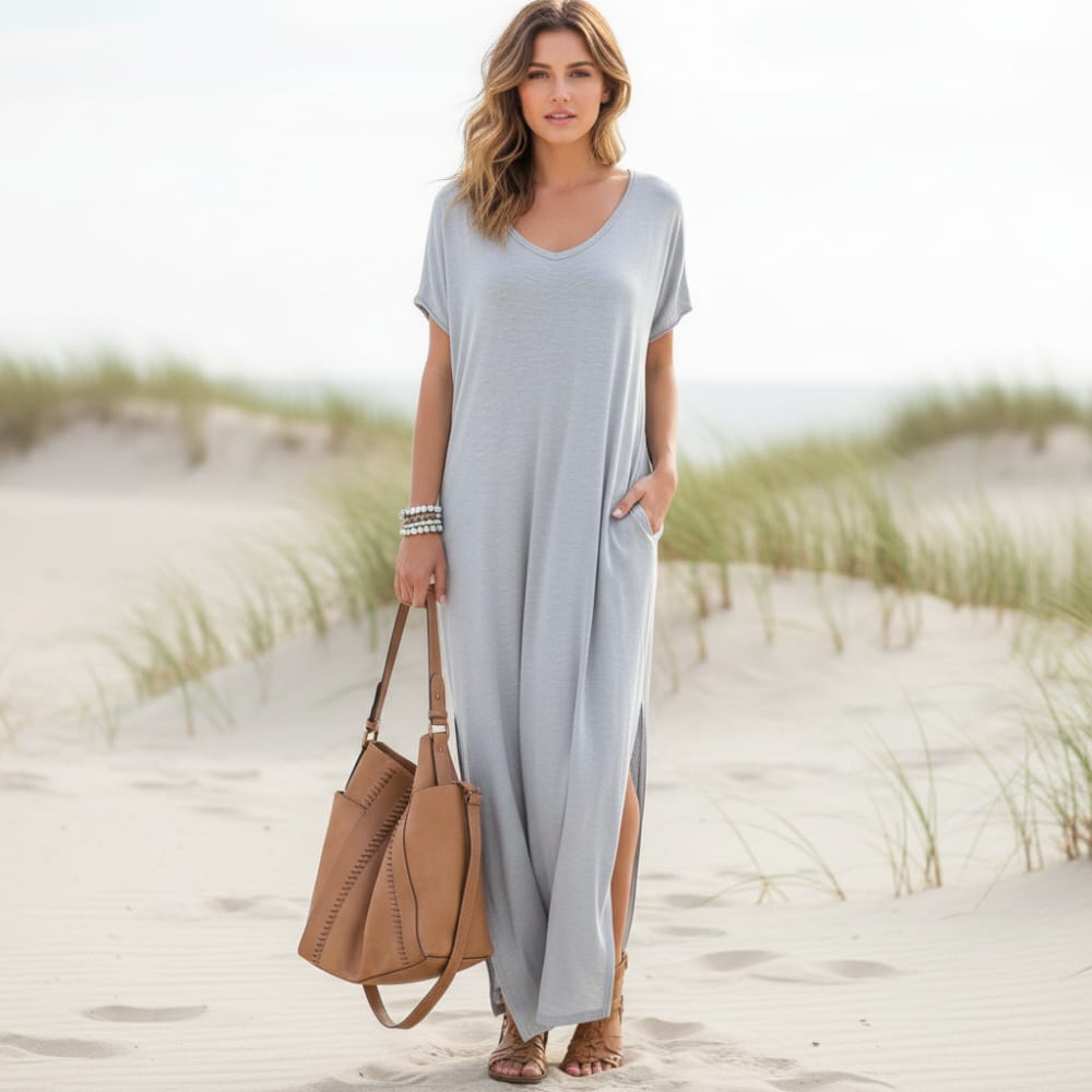 Lillian | Women's Short Sleeve V-Neck Flowy Boho Maxi Dress