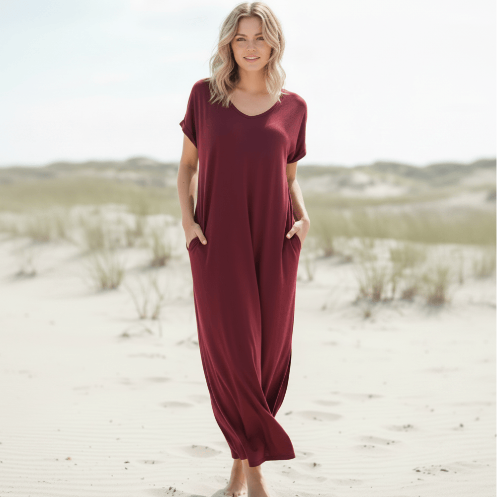 Lillian | Women's Short Sleeve V-Neck Flowy Boho Maxi Dress