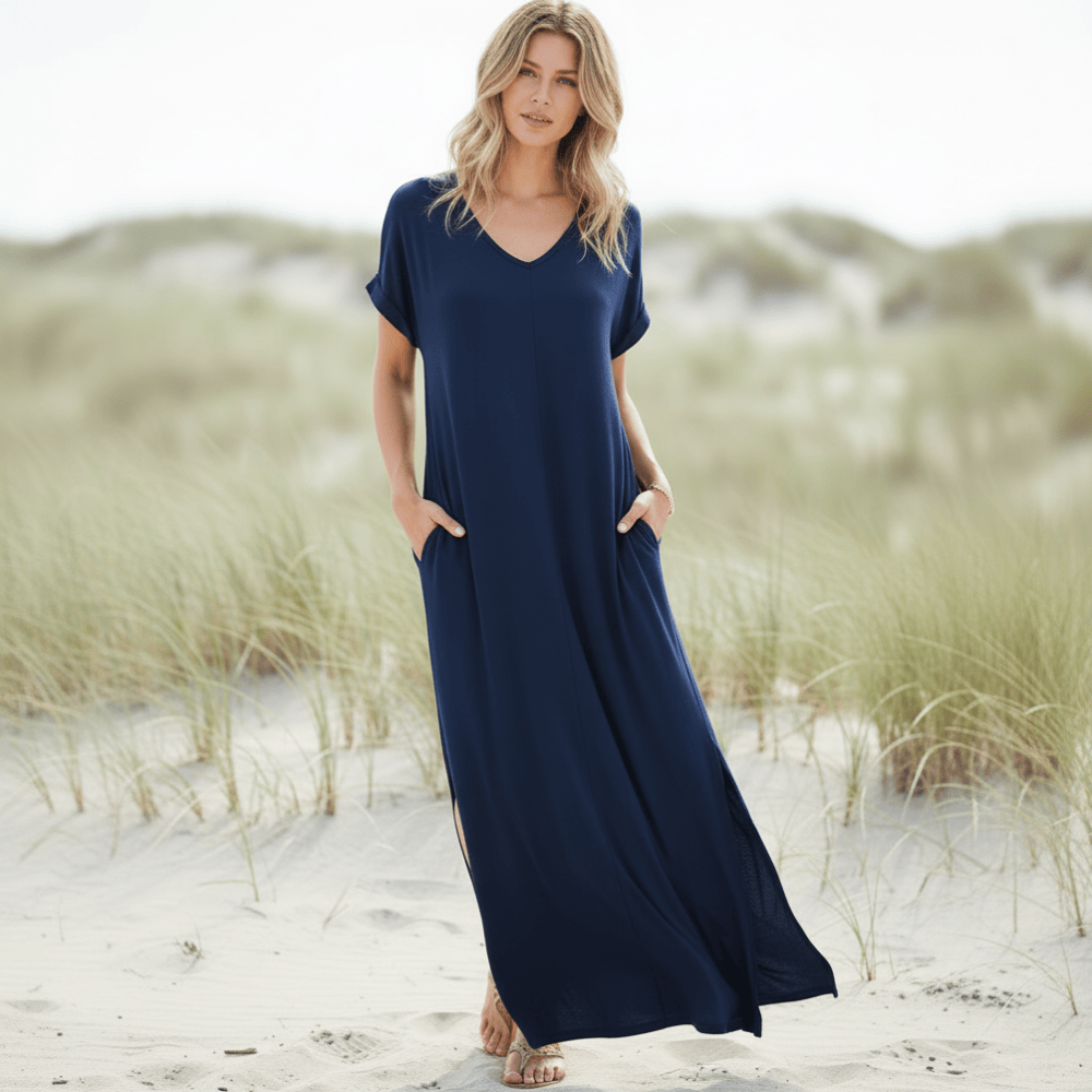 Lillian | Women's Short Sleeve V-Neck Flowy Boho Maxi Dress