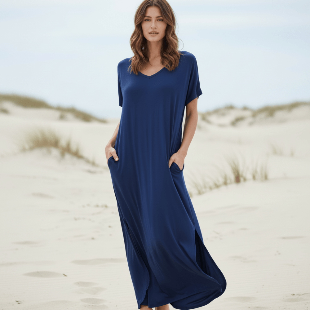 Lillian | Women's Short Sleeve V-Neck Flowy Boho Maxi Dress