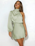Lily | Women’s One Shoulder Blouson Sleeve Mini Party Dress