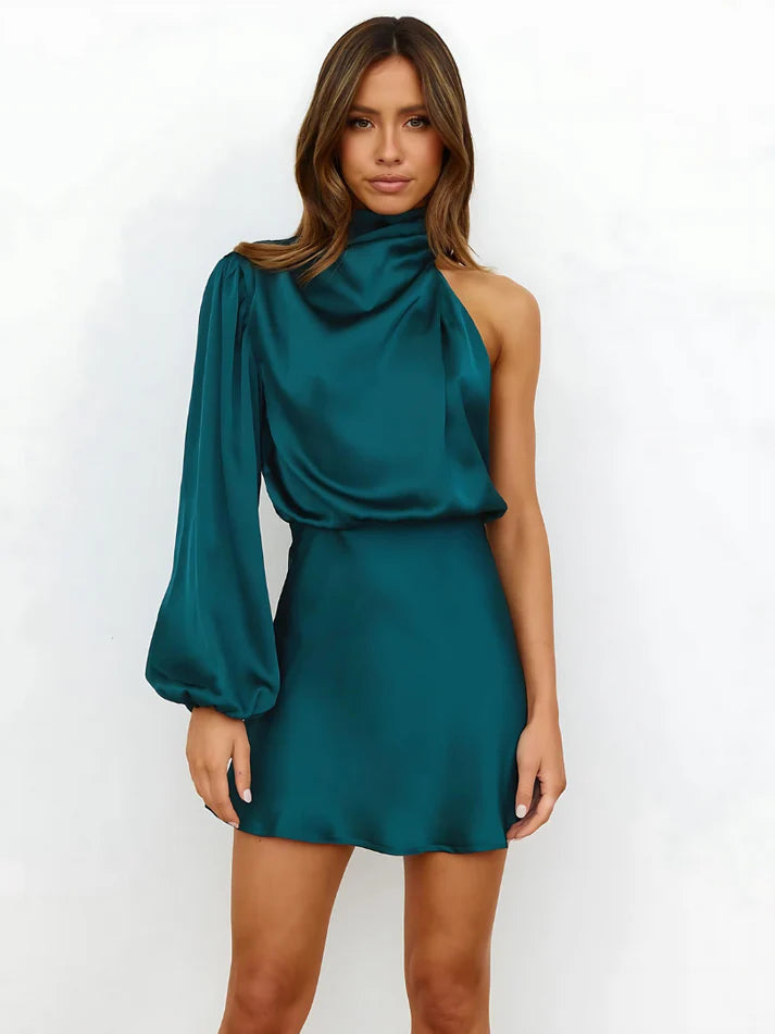 Lily | Women’s One Shoulder Blouson Sleeve Mini Party Dress