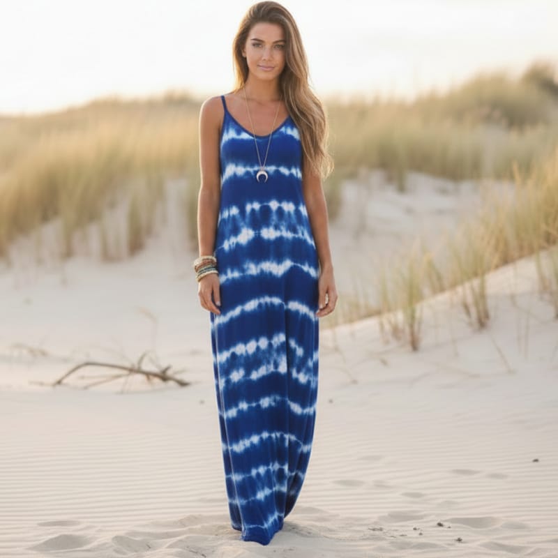 Lindsey | Women's Sleeveless Printed V Neck Boho Maxi Dress