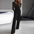 Linnea | Women's Wide Leg V-Neck Long Sleeve Pockets Jumpsuit