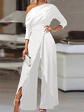 Linnet | Women's Fitted One Shoulder Wide Leg Jumpsuit