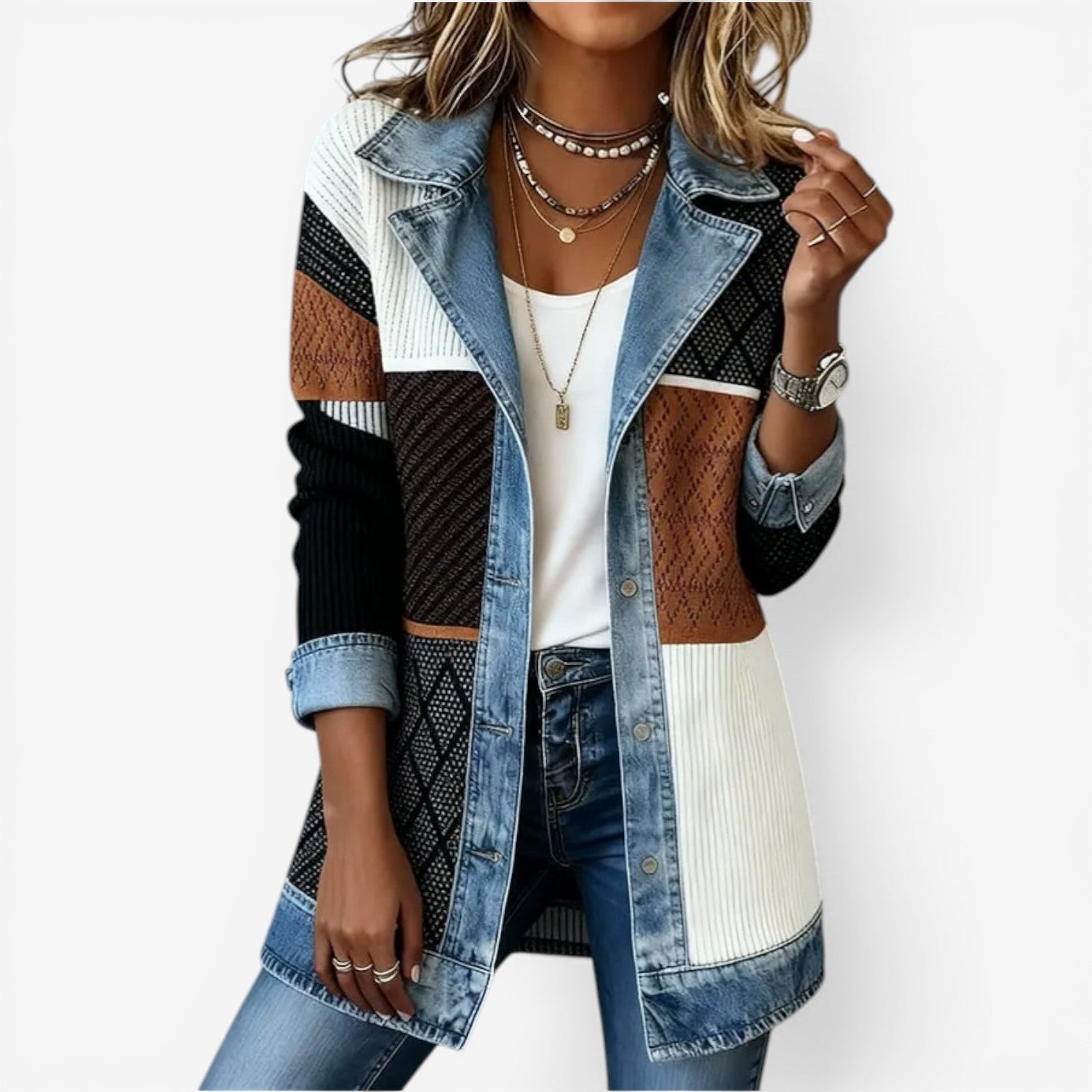 Linsey | Women's Collared Button Front Long Sleeve Denim Jacket