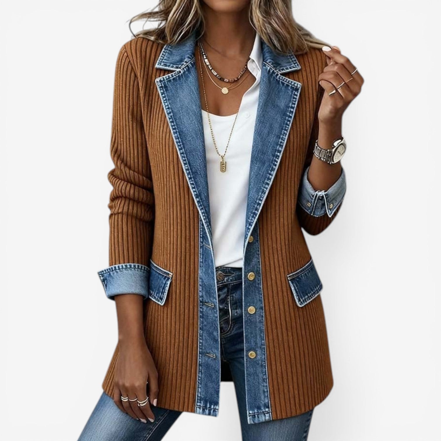 Linsey | Women's Collared Button Front Long Sleeve Denim Jacket