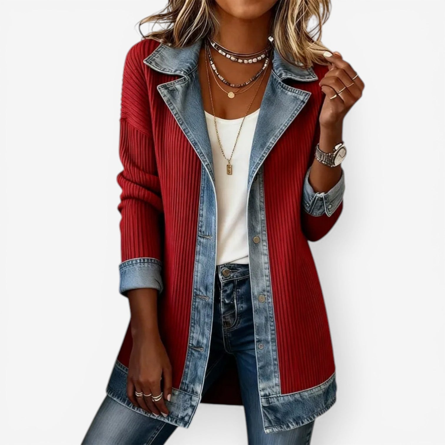 Linsey | Women's Collared Button Front Long Sleeve Denim Jacket