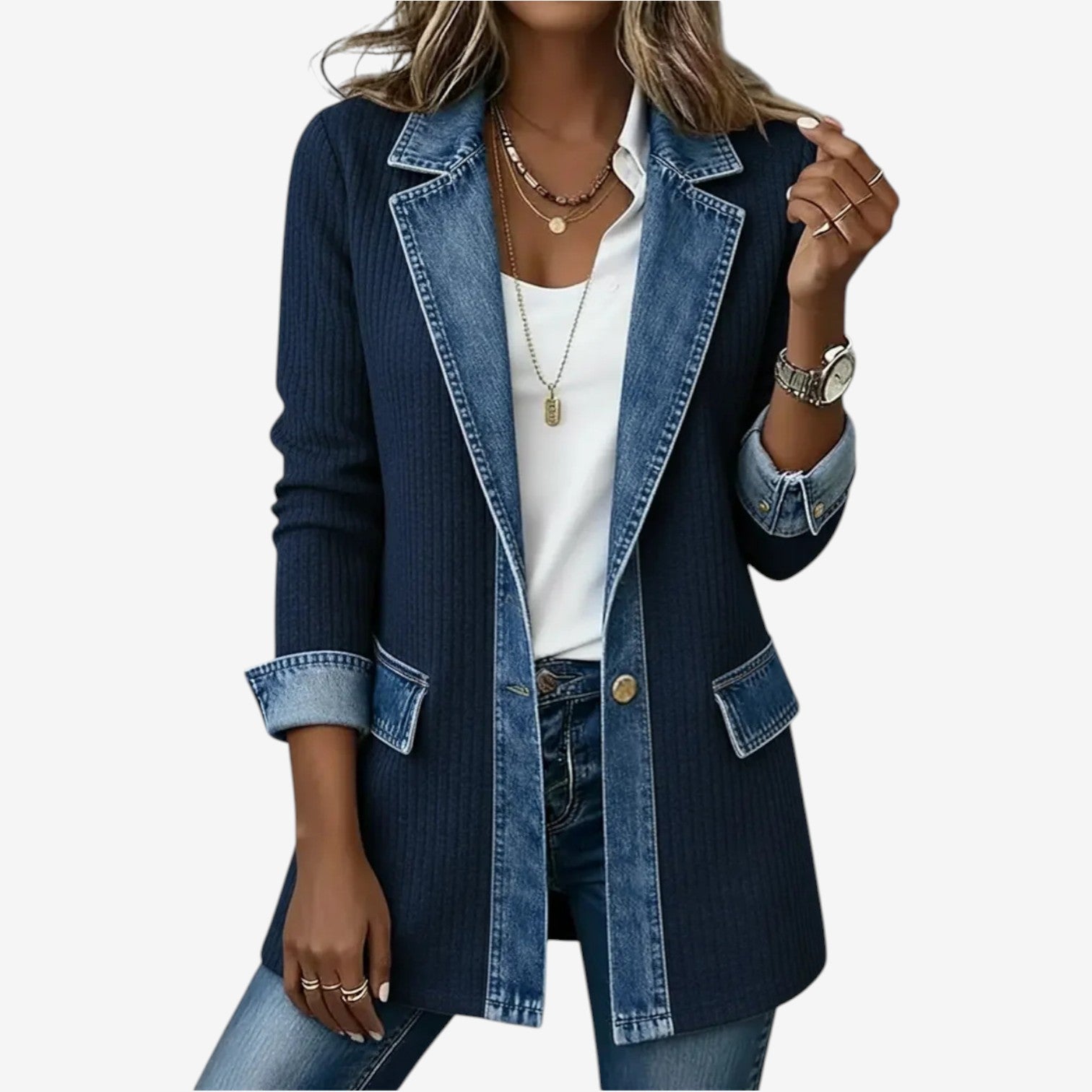 Linsey | Women's Collared Button Front Long Sleeve Denim Jacket