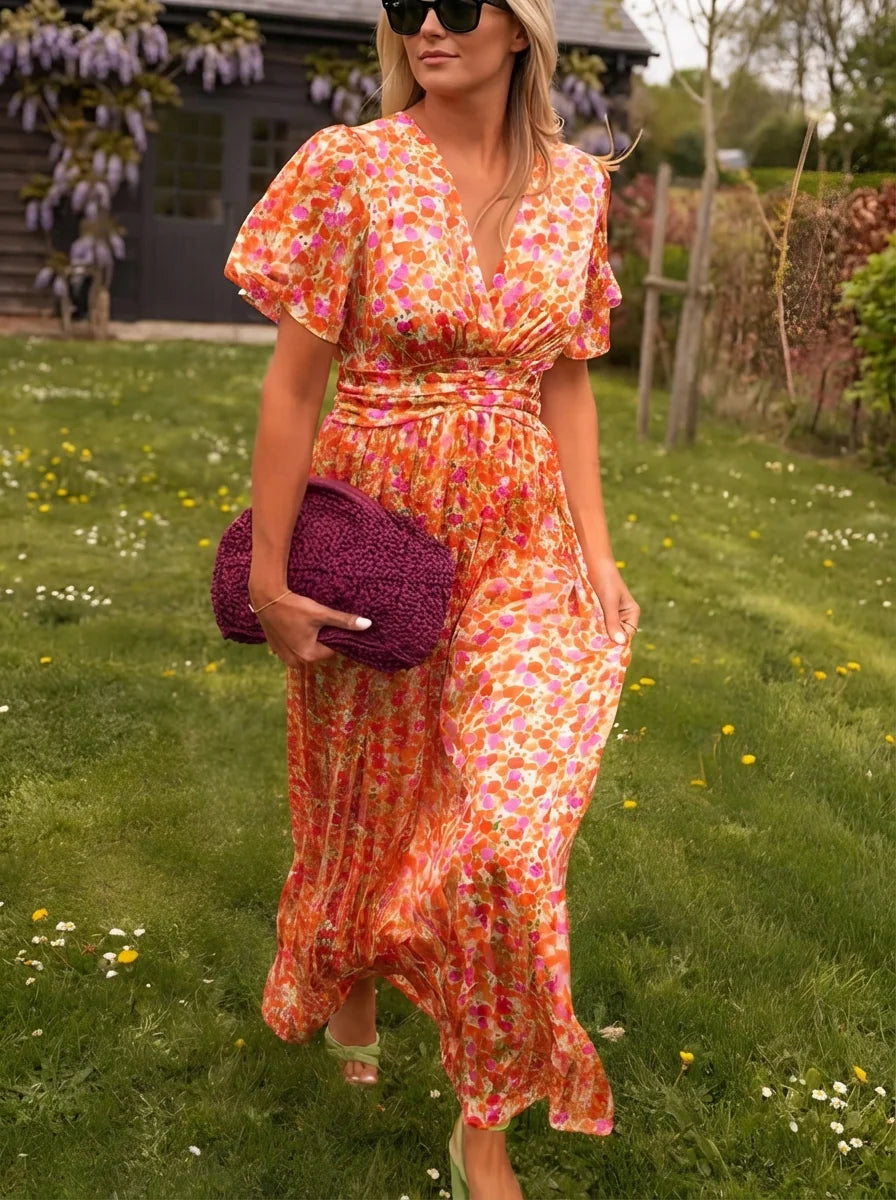 Lisa | Women’s Short Sleeve Floral Print Maxi Dress