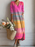 Lisette | Women's Long Sleeve Multicolor V Neck Flowy Midi Dress