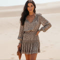 Loretta | Women's Leopard Print V-Neck Long Sleeve Mini Dress