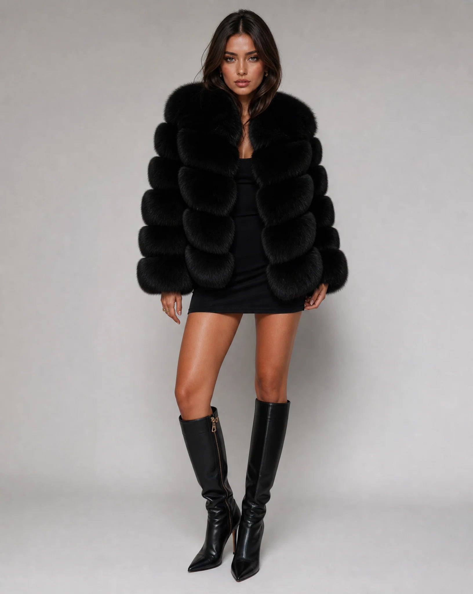 Lorna | Women's High Collar Faux Fur Long Sleeve Winter Jacket