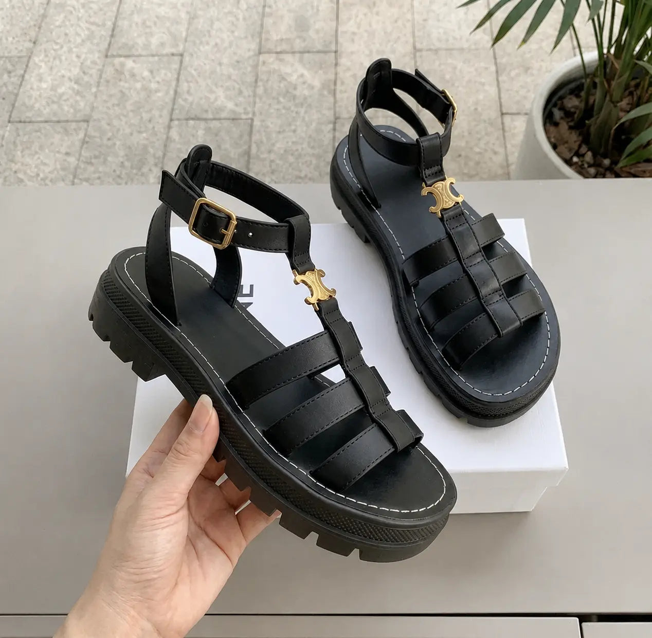Louella | Women’s Ankle Strap Round Toe Buckle Detail Platform Sandals