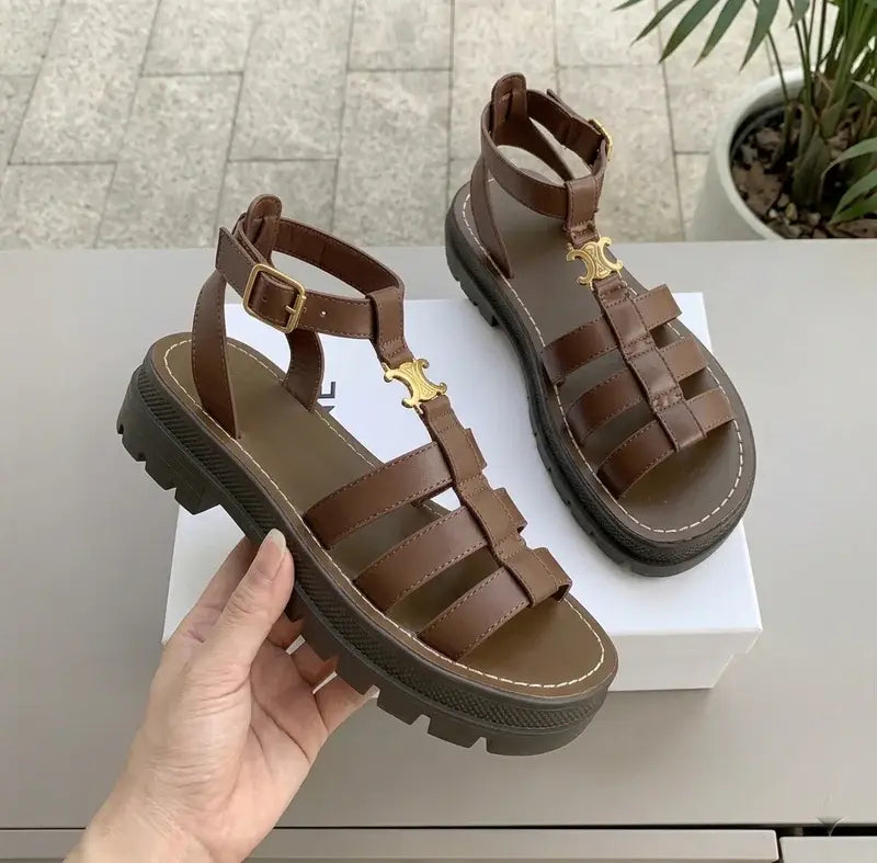 Louella | Women’s Ankle Strap Round Toe Buckle Detail Platform Sandals
