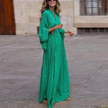 Lousia | Women's Patterned V-Neck Long Sleeve Summer Maxi Dress