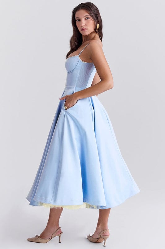 Lucia | Women's Fitted Sweetheart Neck Flowy Midi Dress