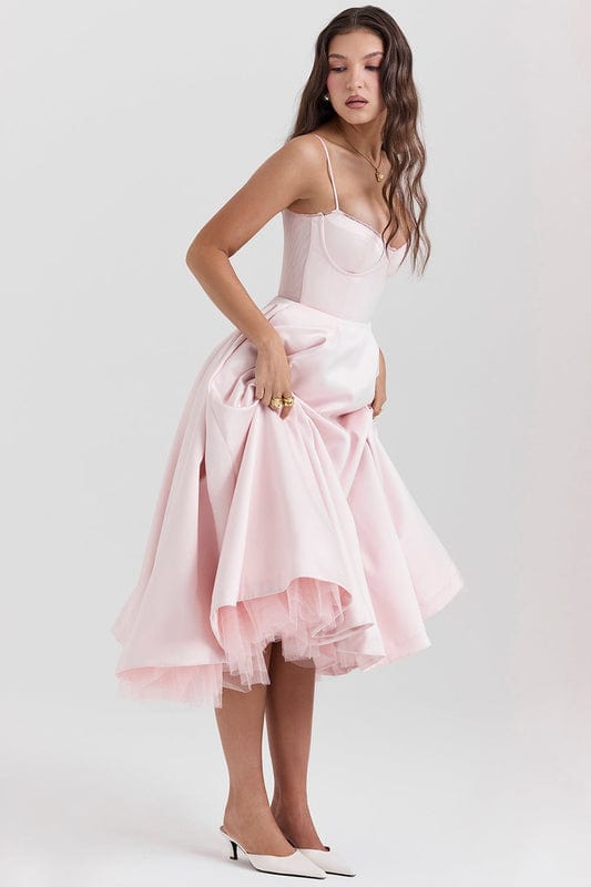 Lucia | Women's Fitted Sweetheart Neck Flowy Midi Dress