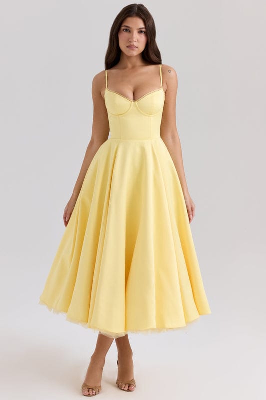 Lucia | Women's Fitted Sweetheart Neck Flowy Midi Dress