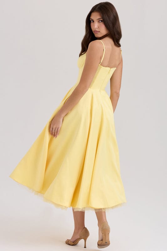 Lucia | Women's Fitted Sweetheart Neck Flowy Midi Dress