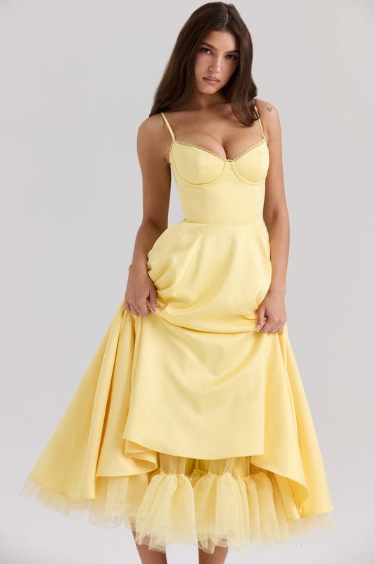 Lucia | Women's Fitted Sweetheart Neck Flowy Midi Dress