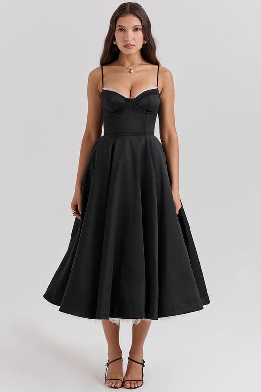 Lucia | Women's Fitted Sweetheart Neck Flowy Midi Dress