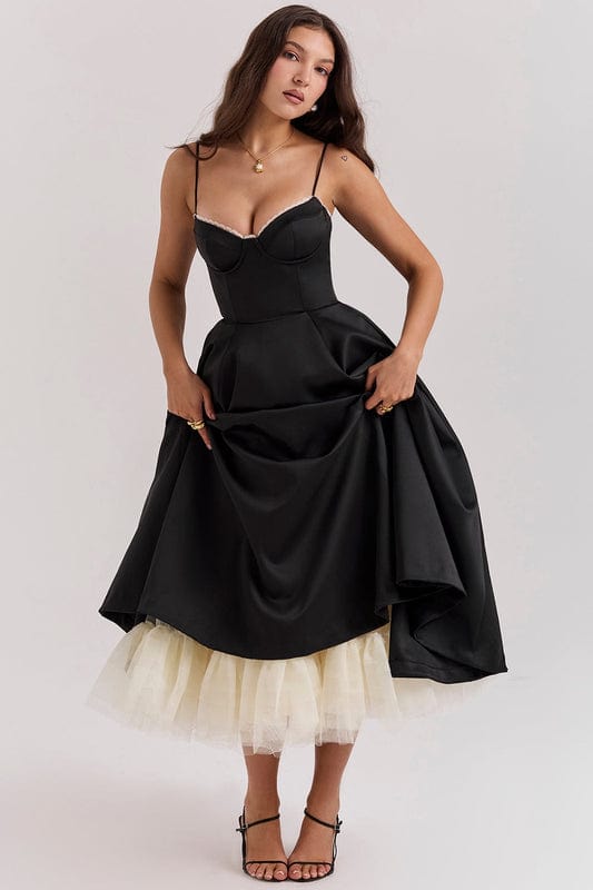 Lucia | Women's Fitted Sweetheart Neck Flowy Midi Dress