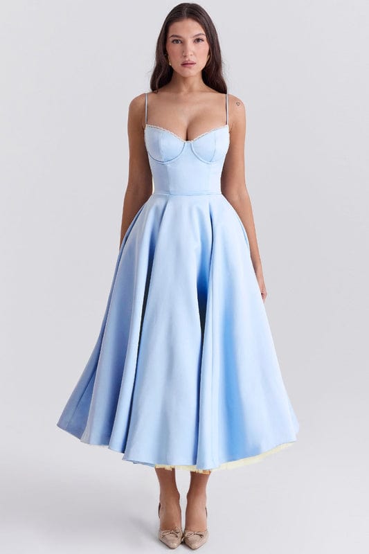 Lucia | Women's Fitted Sweetheart Neck Flowy Midi Dress