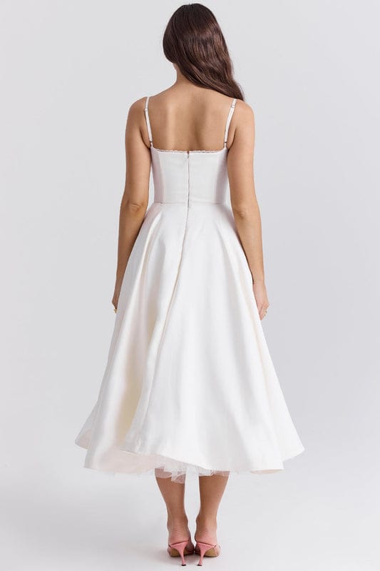 Lucia | Women's Fitted Sweetheart Neck Flowy Midi Dress