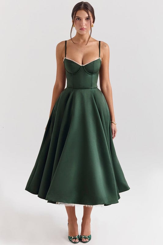 Lucia | Women's Fitted Sweetheart Neck Flowy Midi Dress