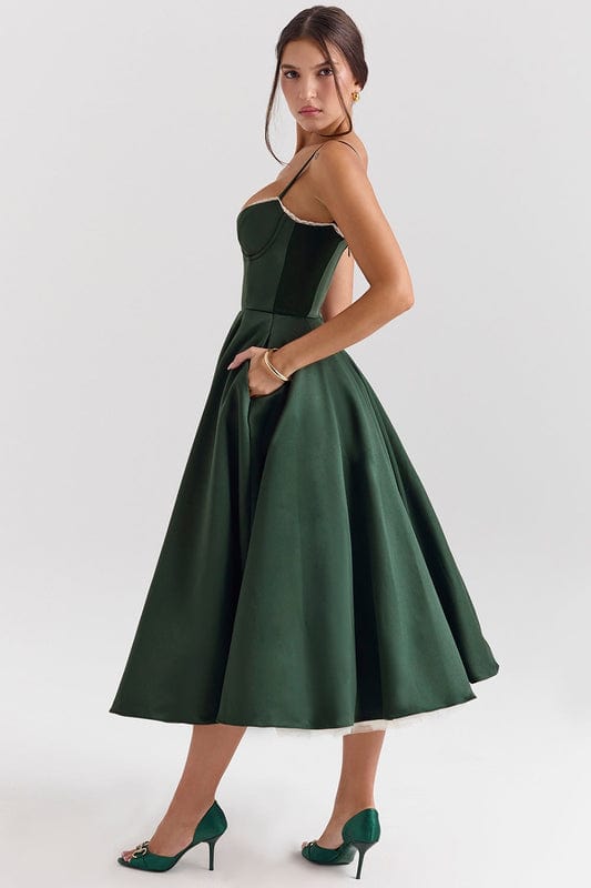 Lucia | Women's Fitted Sweetheart Neck Flowy Midi Dress