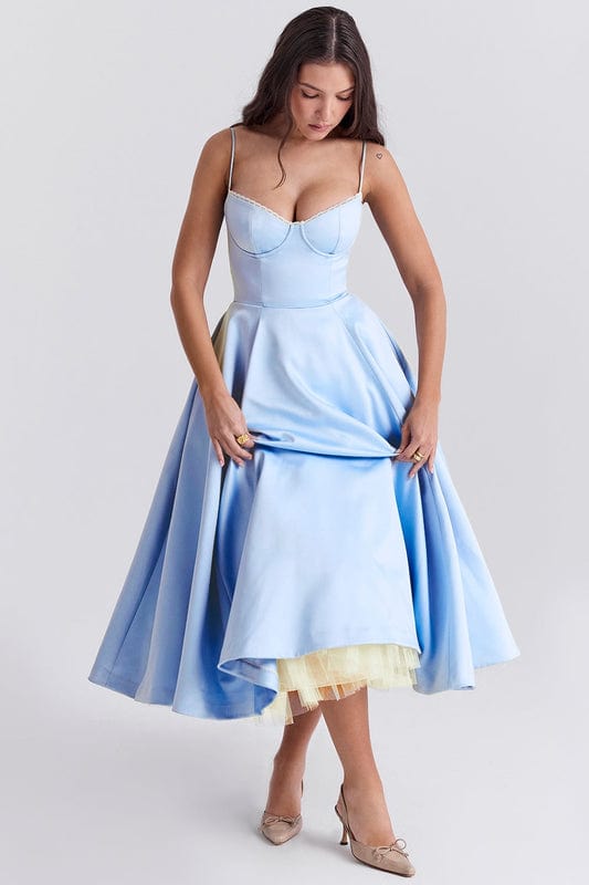 Lucia | Women's Fitted Sweetheart Neck Flowy Midi Dress