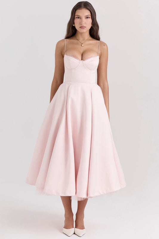 Lucia | Women's Fitted Sweetheart Neck Flowy Midi Dress