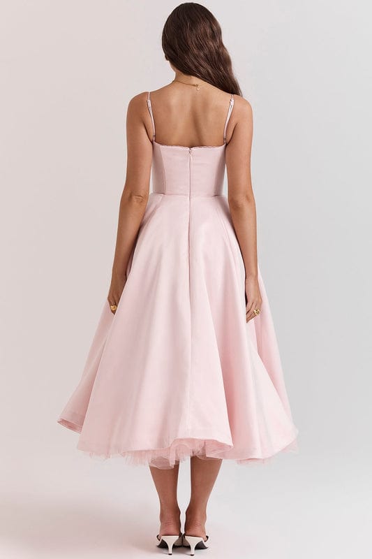 Lucia | Women's Fitted Sweetheart Neck Flowy Midi Dress