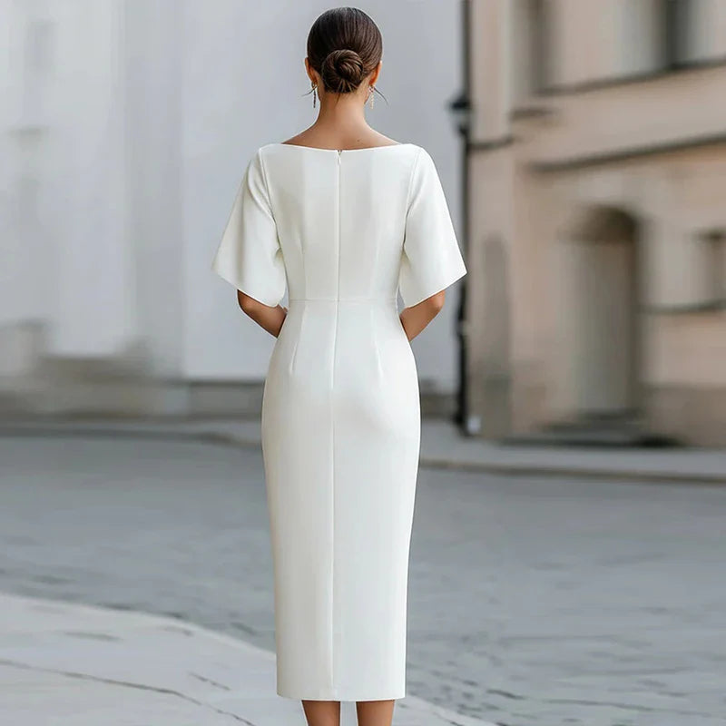 Lynette | Women's Boat Neck Fitted Wedding Guest Dress