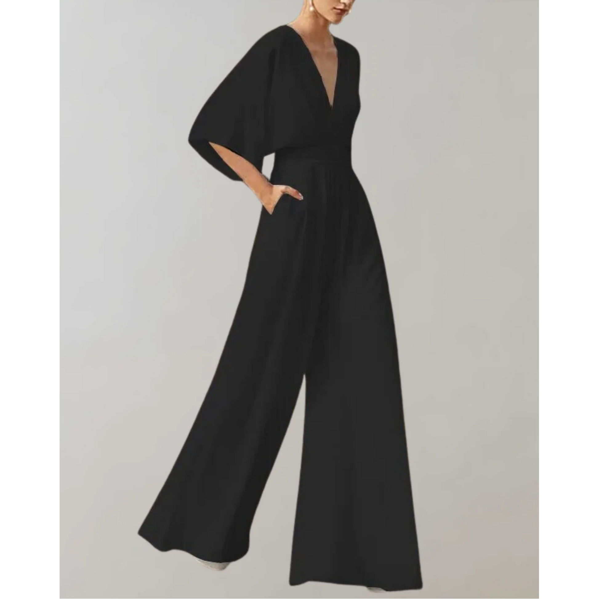 Mackenzie | Women's Fitted V-Neck Wide Leg Flowy Jumpsuit