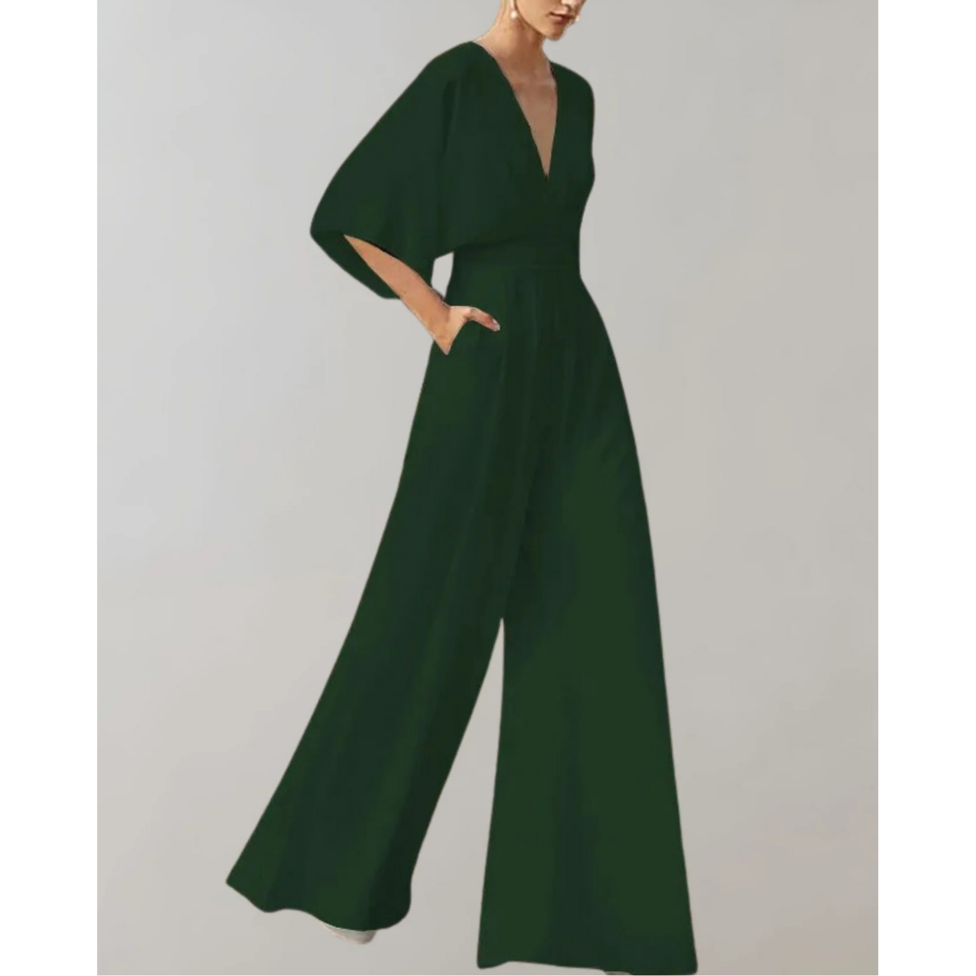 Mackenzie | Women's Fitted V-Neck Wide Leg Flowy Jumpsuit