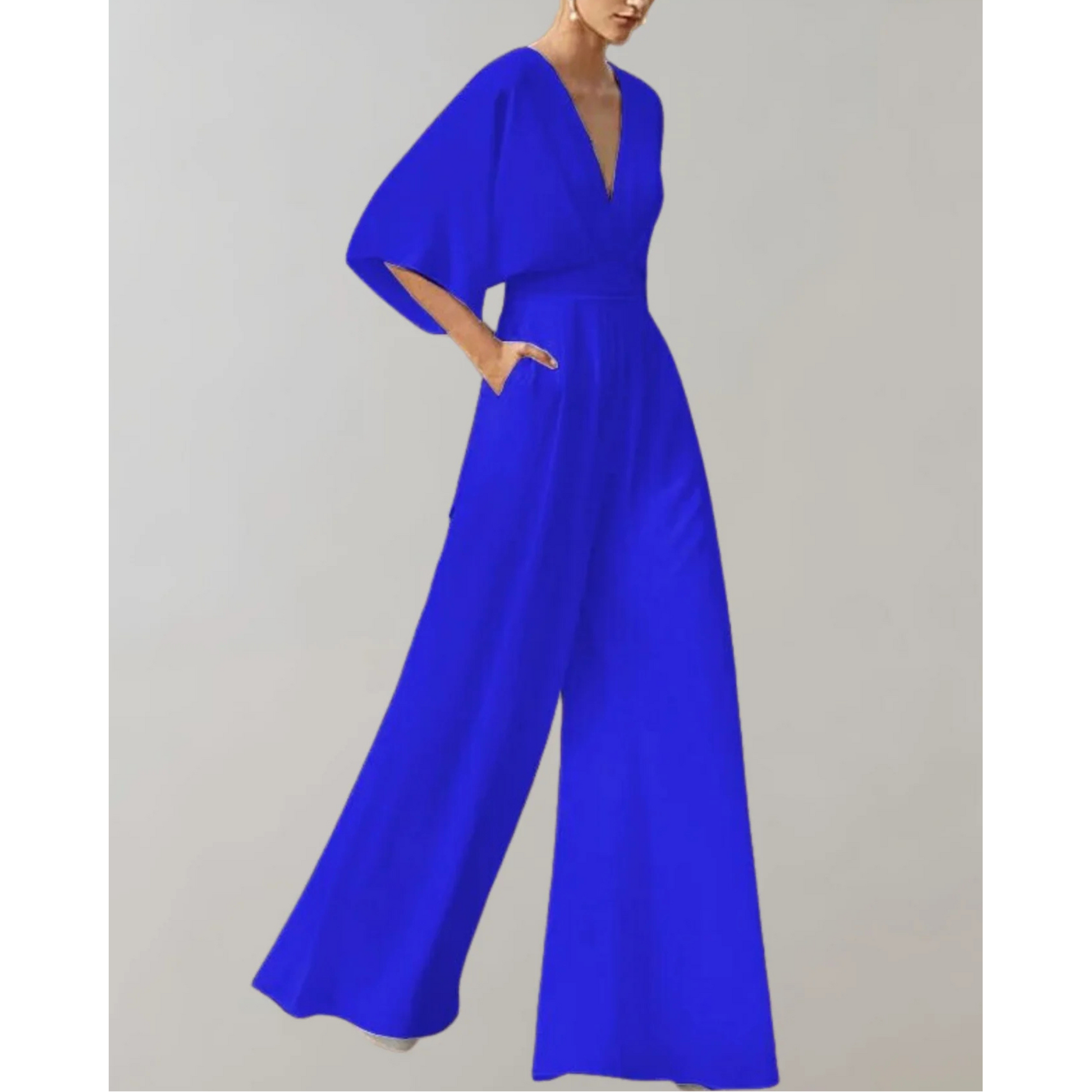 Mackenzie | Women's Fitted V-Neck Wide Leg Flowy Jumpsuit