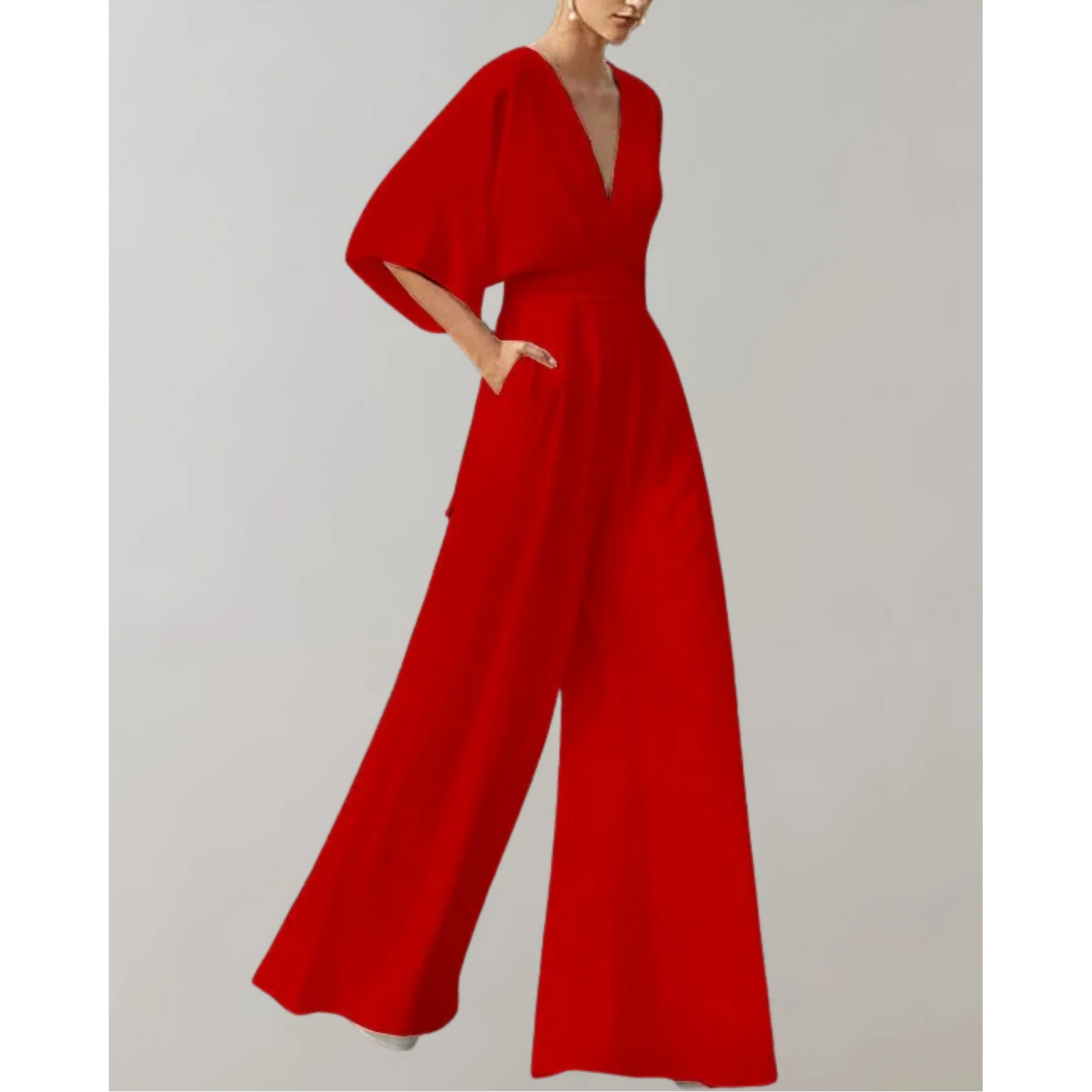 Mackenzie | Women's Fitted V-Neck Wide Leg Flowy Jumpsuit
