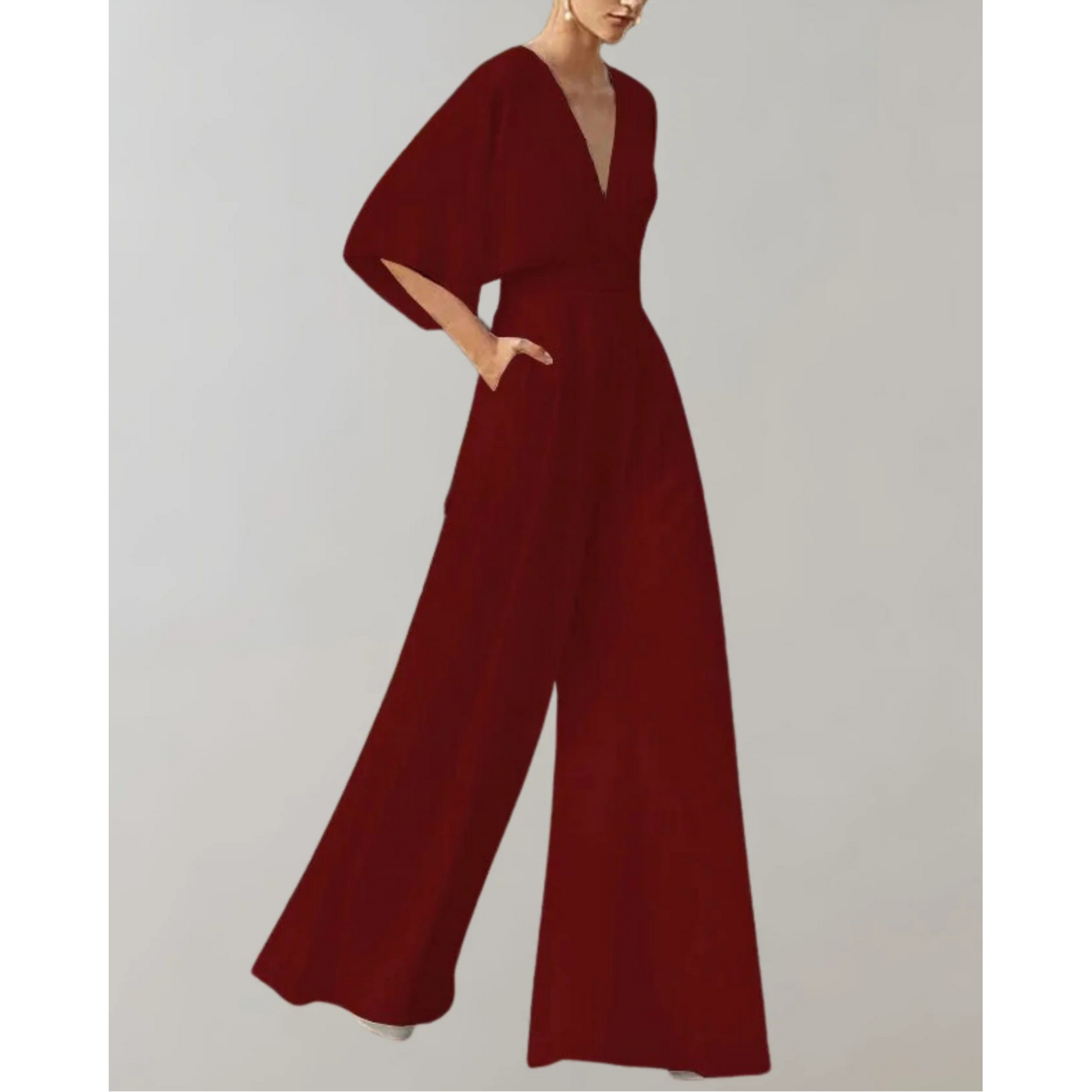 Mackenzie | Women's Fitted V-Neck Wide Leg Flowy Jumpsuit