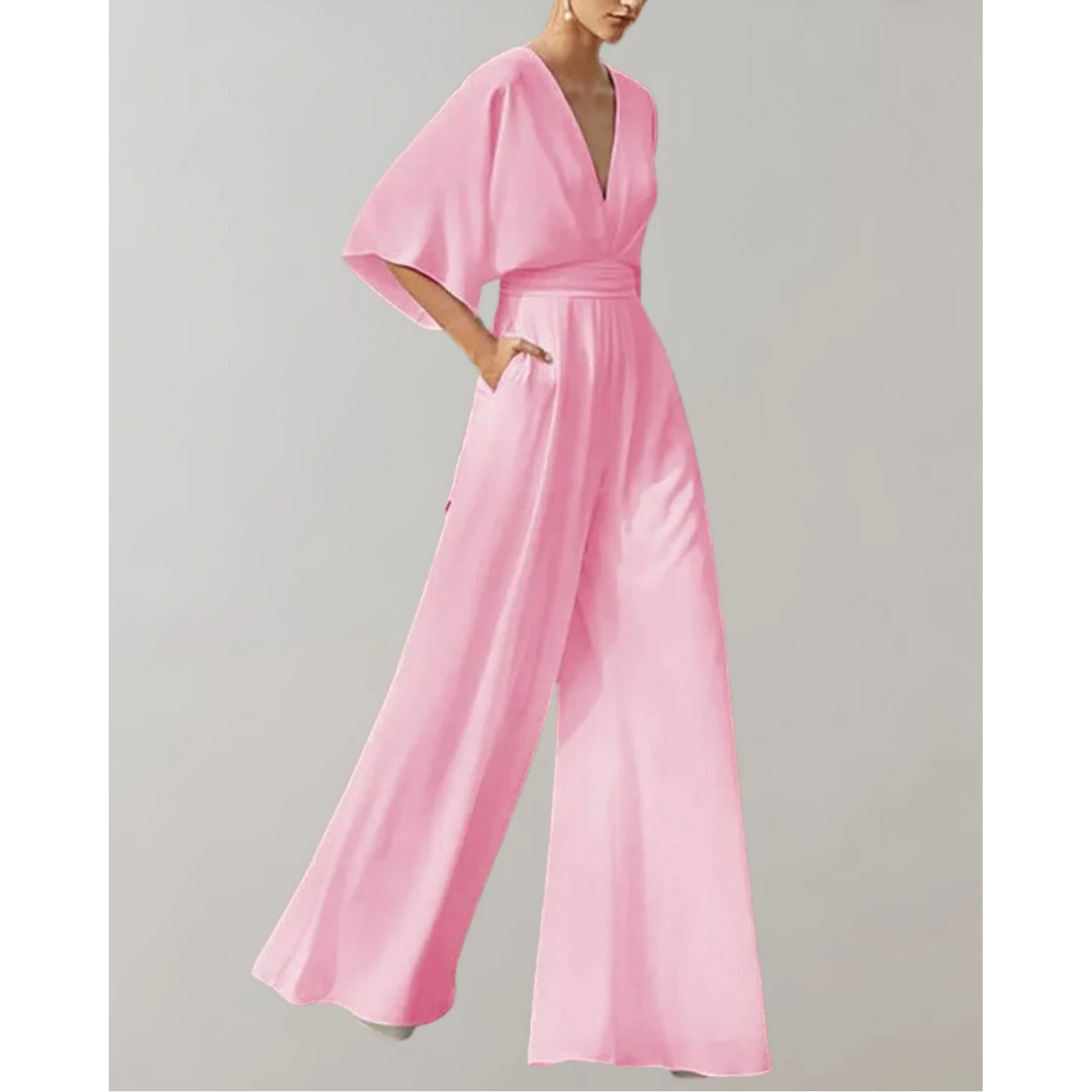 Mackenzie | Women's Fitted V-Neck Wide Leg Flowy Jumpsuit
