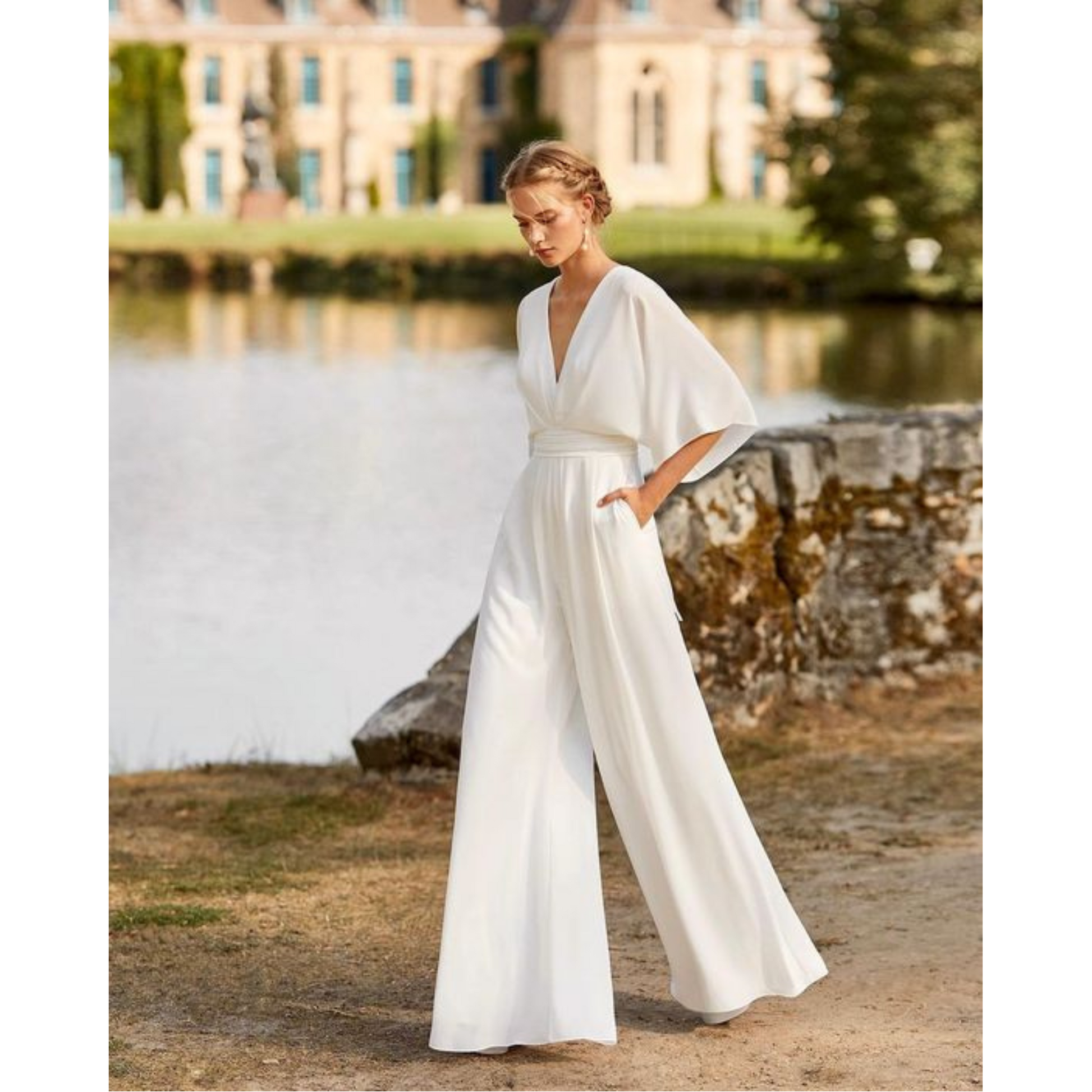 Mackenzie | Women's Fitted V-Neck Wide Leg Flowy Jumpsuit