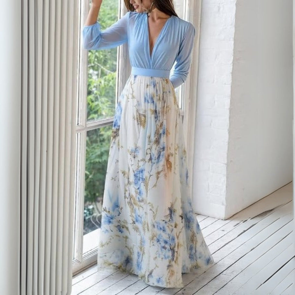 Macy | Women's Long Sleeve Printed V-Neck Maxi Dress