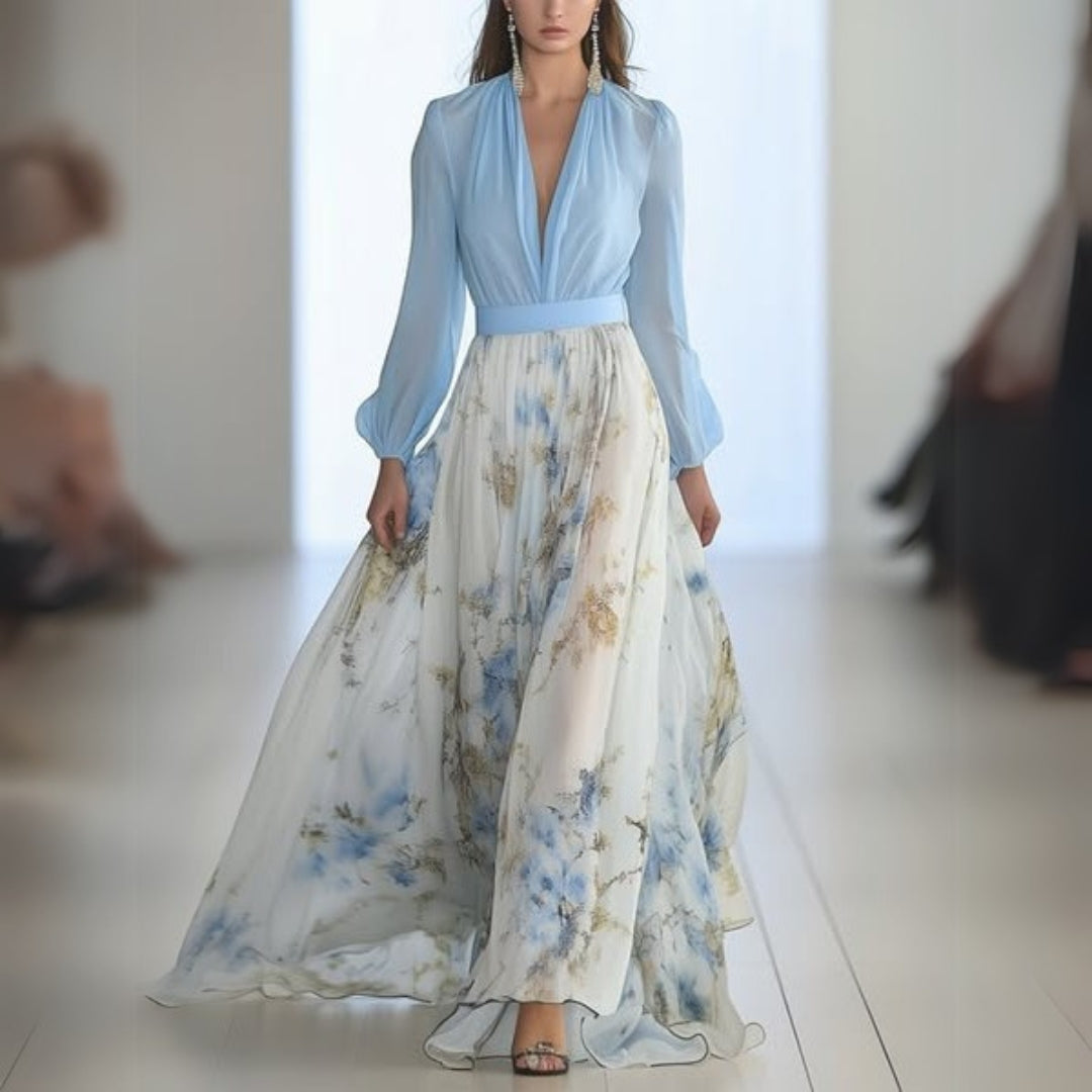 Macy | Women's Long Sleeve Printed V-Neck Maxi Dress
