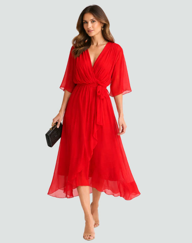 Madeleine | Women's Wrap Waist V Neck Wedding Guest Dress