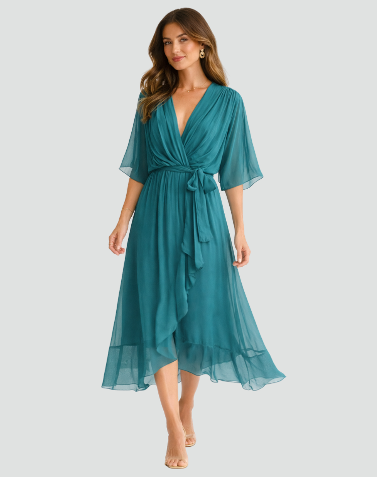 Madeleine | Women's Wrap Waist V Neck Wedding Guest Dress