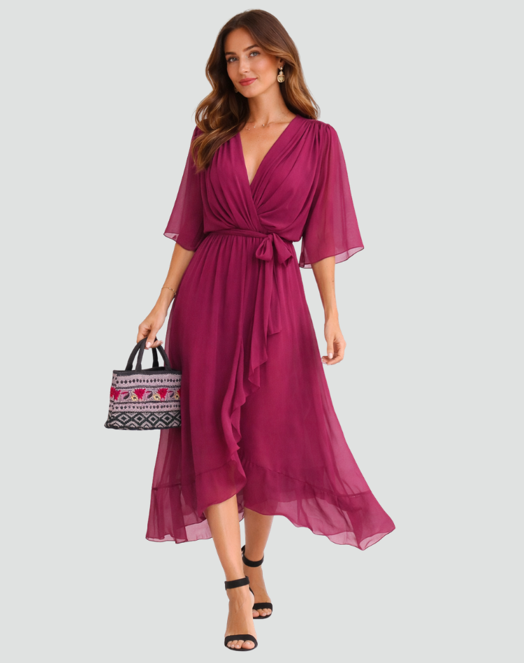Madeleine | Women's Wrap Waist V Neck Wedding Guest Dress
