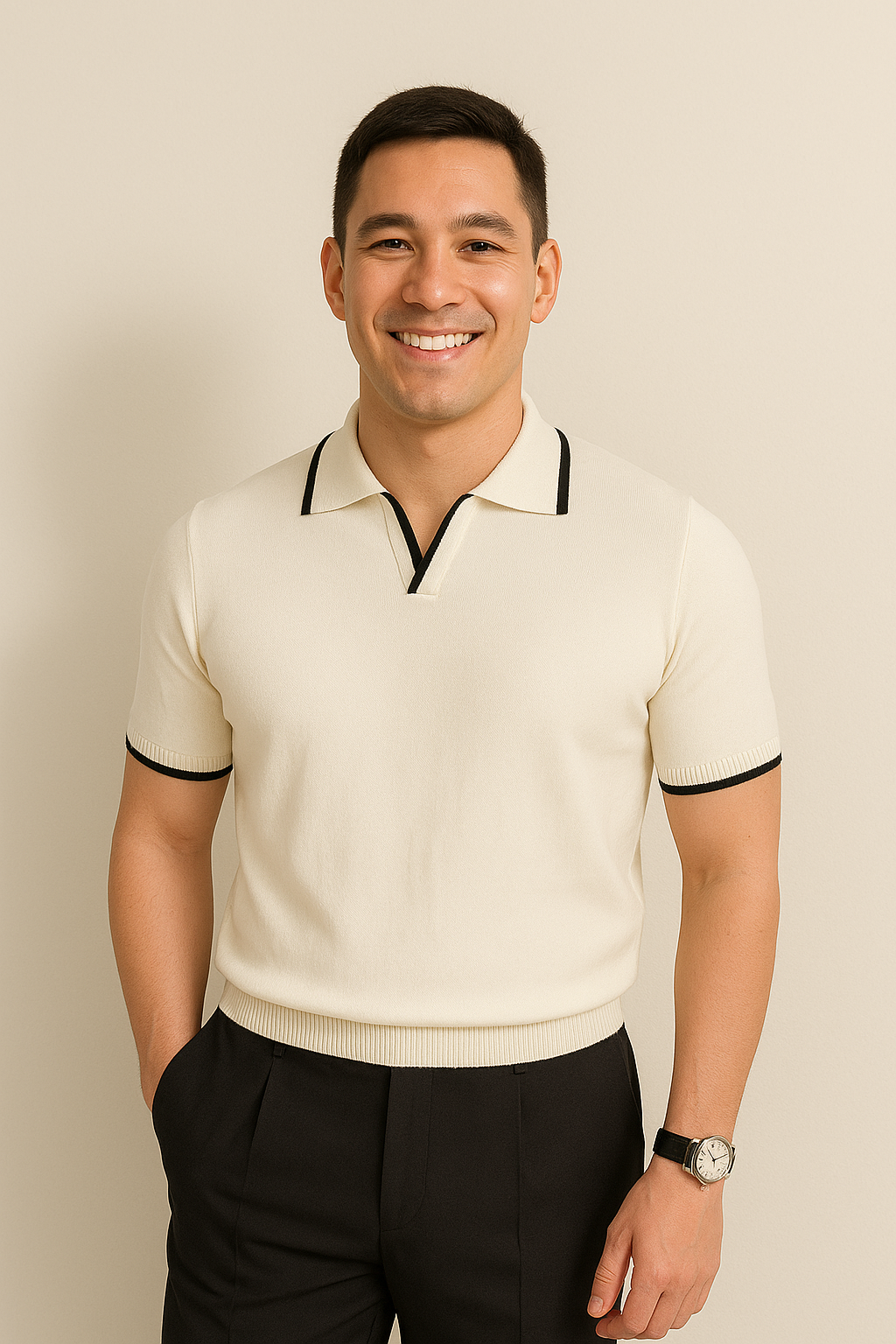 Madeline | Men's Slim Fit Pointed Collar Short Sleeve Polo Shirt