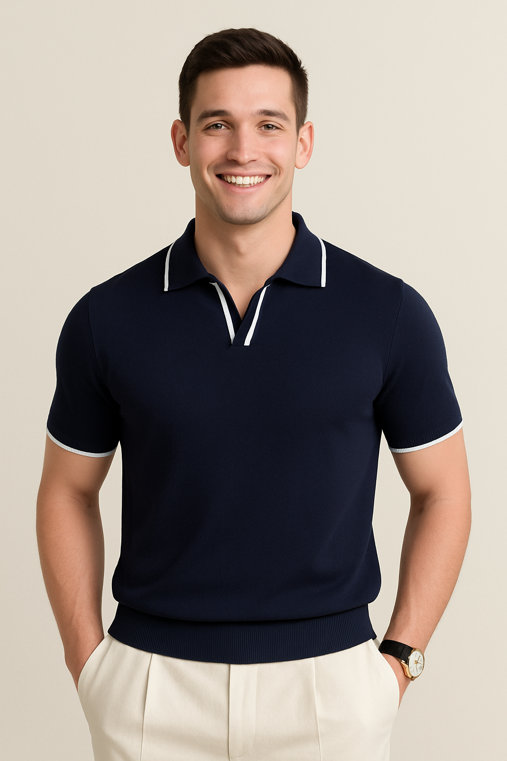 Madeline | Men's Slim Fit Pointed Collar Short Sleeve Polo Shirt